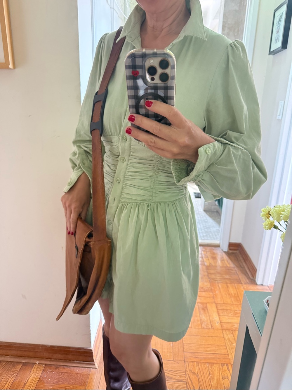 Australia made light green sovere cotton shirt dress pockets size 6